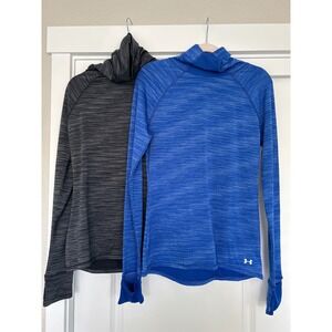 Under Armour ColdGear Base Layer Lot 2 Funnel Neck Thumbhole Blue Grey Womens L